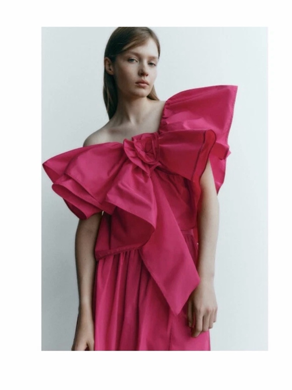 Zara One-Shoulder Statement Top in Fuchsia Pink with Dramatic Drapes